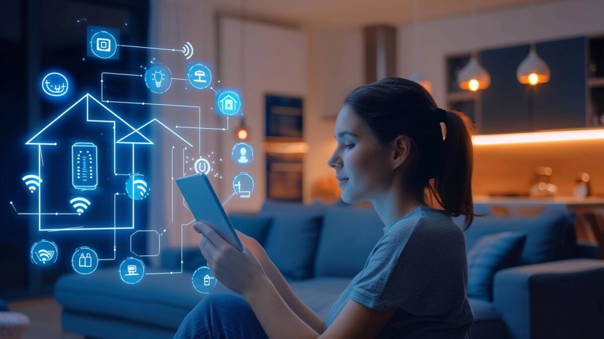 a girl operating a smartphone indicating smart home automation solutions